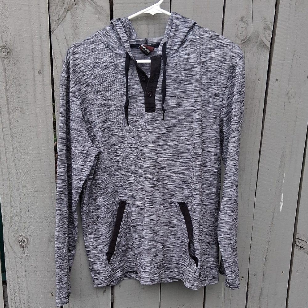 Gray Hooded Knit Sweater with Athletic Style